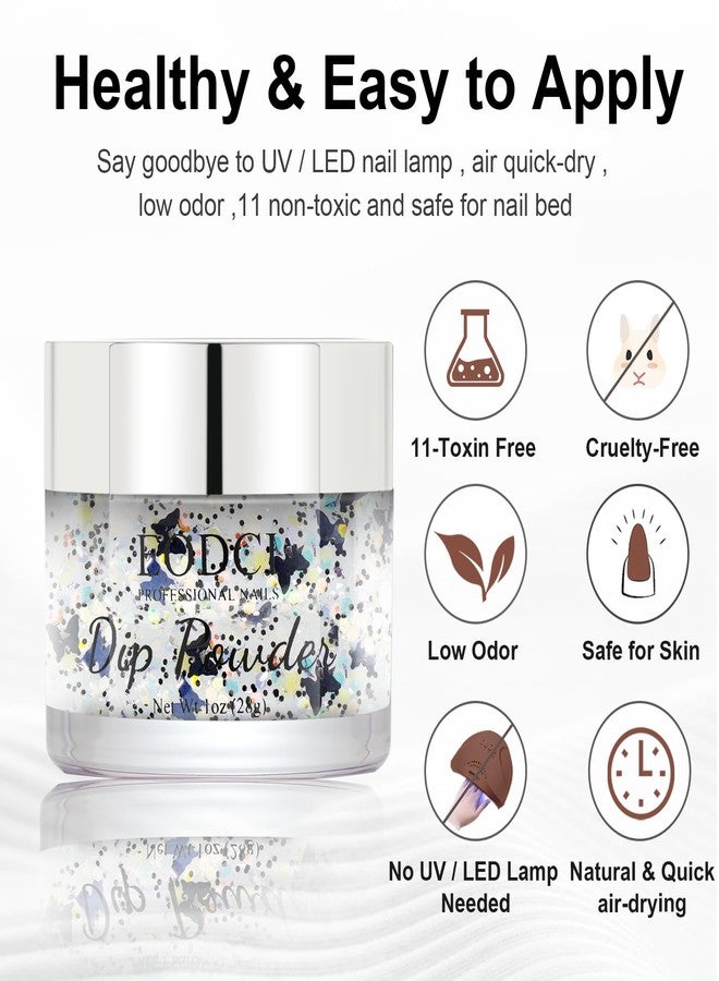 EODCI Nail Dip Powder Colors, Butterfly Glitter Silver - DIY Nail Art Starter Kit - No Lamp Needed - 1 oz - Image 2